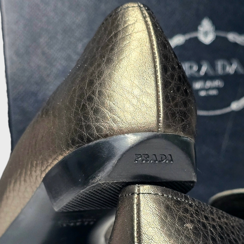 Prada Women's Bronze Leather Loafers - Picture 2 of 8